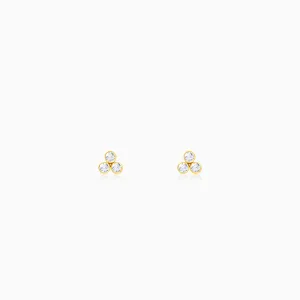 Golden Three-Stoned Stud  Earrings Giva