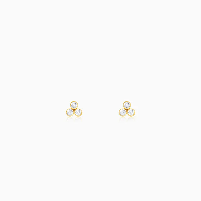 Golden Three-Stoned Stud  Earrings Giva