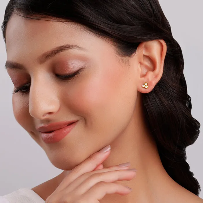 Golden Three-Stoned Stud  Earrings Giva
