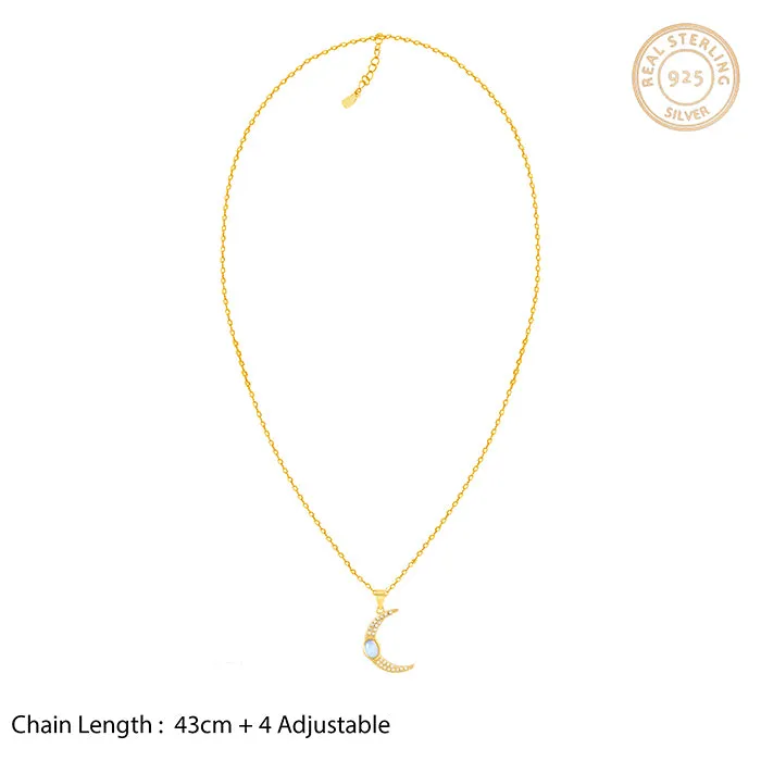 Golden Zircon Moon Pendant With Link Chain Giva