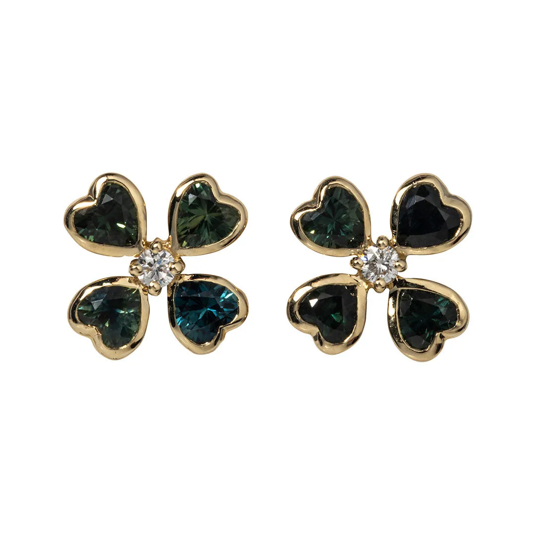Green Sapphire & Diamond 14K Gold Clover Stud Earrings Croghans