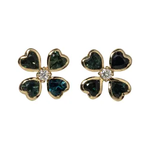 Green Sapphire & Diamond 14K Gold Clover Stud Earrings Croghans