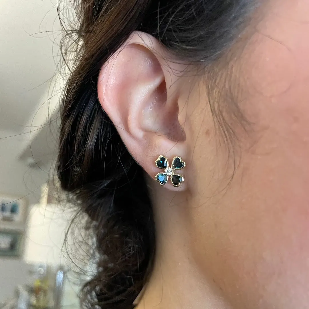 Green Sapphire & Diamond 14K Gold Clover Stud Earrings Croghans