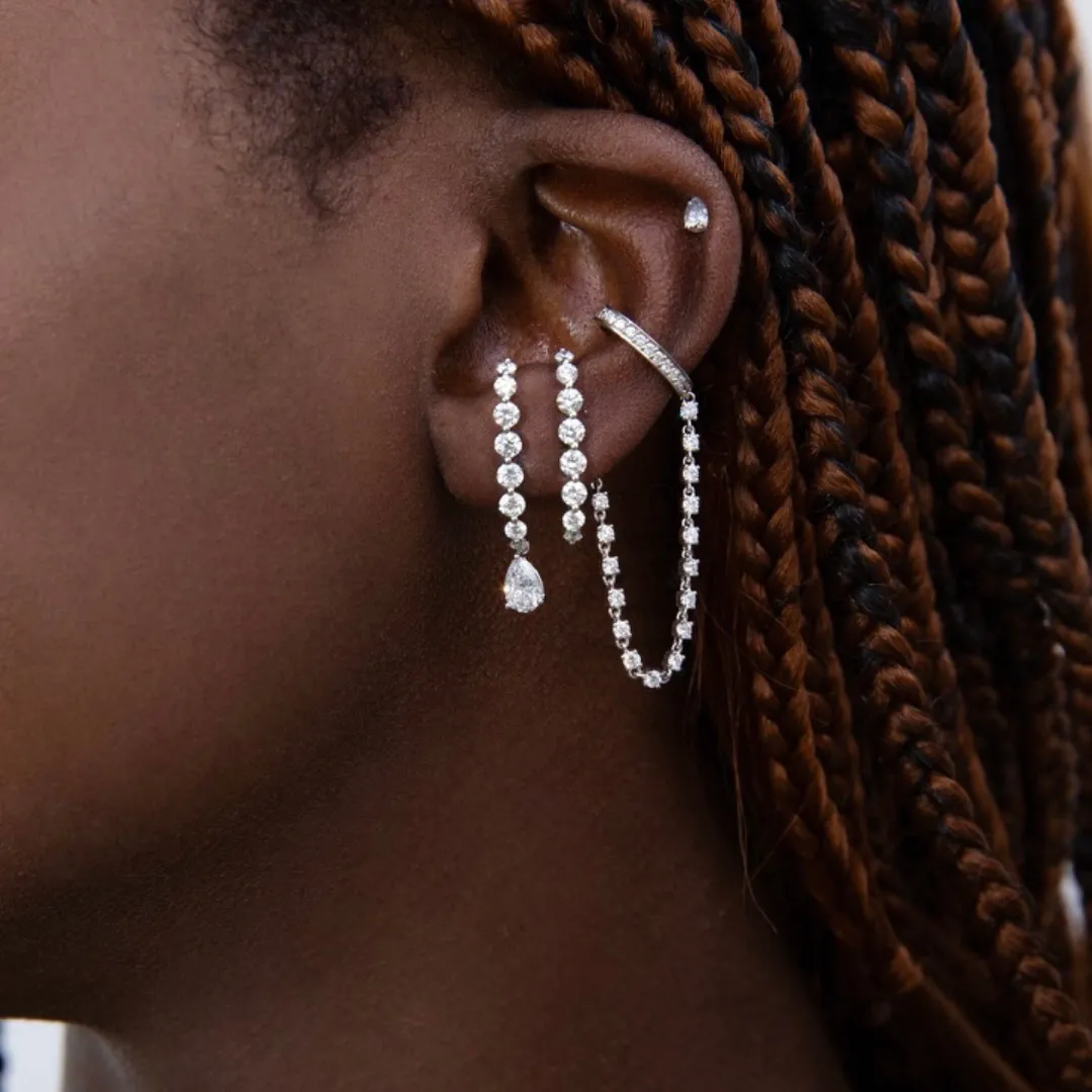 LARGE DIAMOND LOBE CUFF WITH PEAR DIAMOND DROP Anita Ko