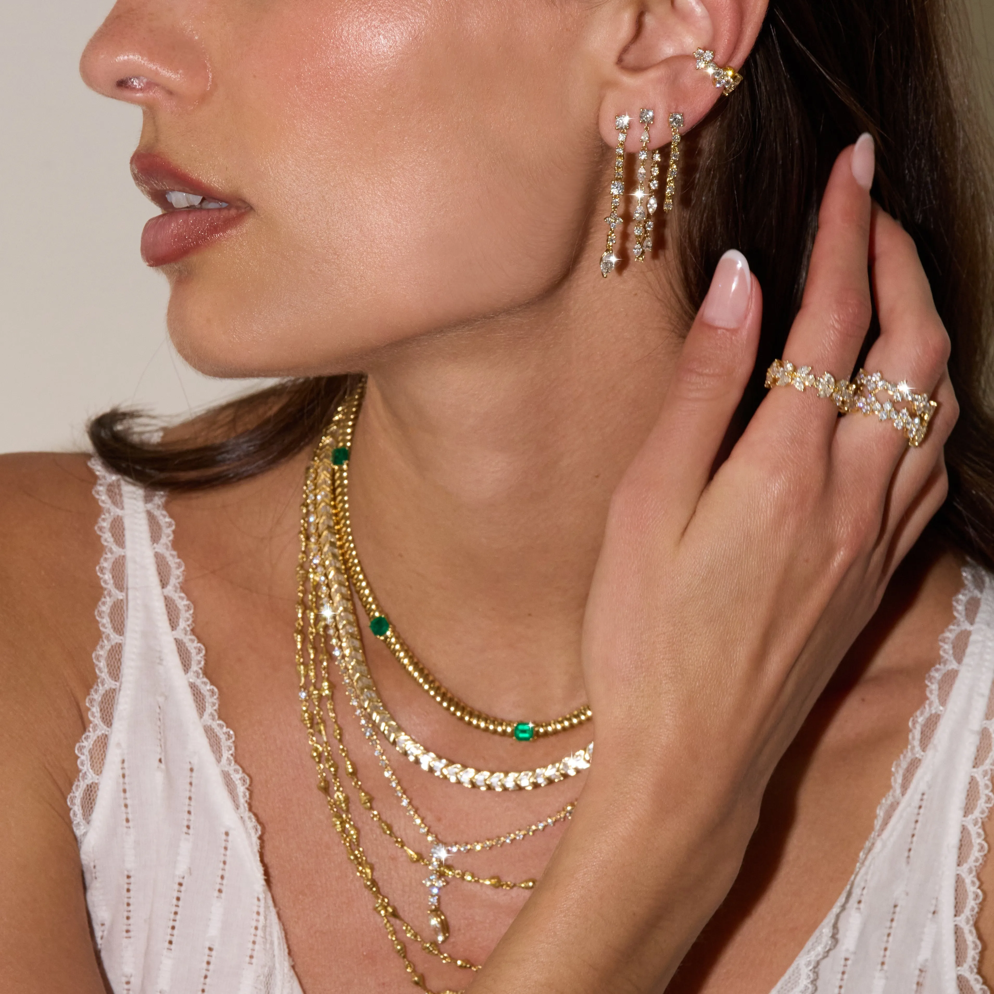 LONG MULTI SHAPED DIAMOND LOOP EARRINGS Anita Ko