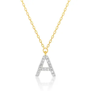 Luminesce Lab Diamond A Initial Pendant in 9ct Yellow Gold with Adjustable 45cm Chain Shiels