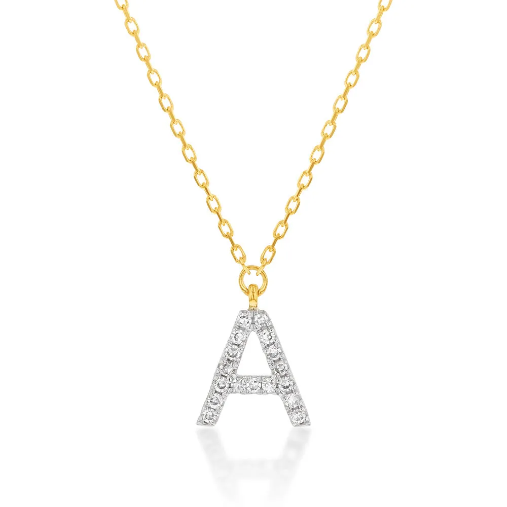 Luminesce Lab Diamond A Initial Pendant in 9ct Yellow Gold with Adjustable 45cm Chain Shiels