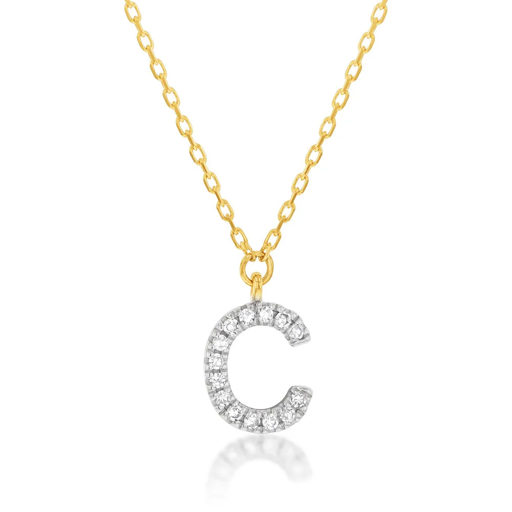 Luminesce Lab Diamond C Initial Pendant in 9ct Yellow Gold with Adjustable 45cm Chain Shiels