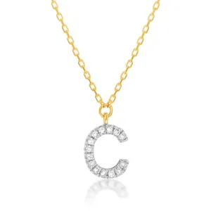 Luminesce Lab Diamond C Initial Pendant in 9ct Yellow Gold with Adjustable 45cm Chain Shiels