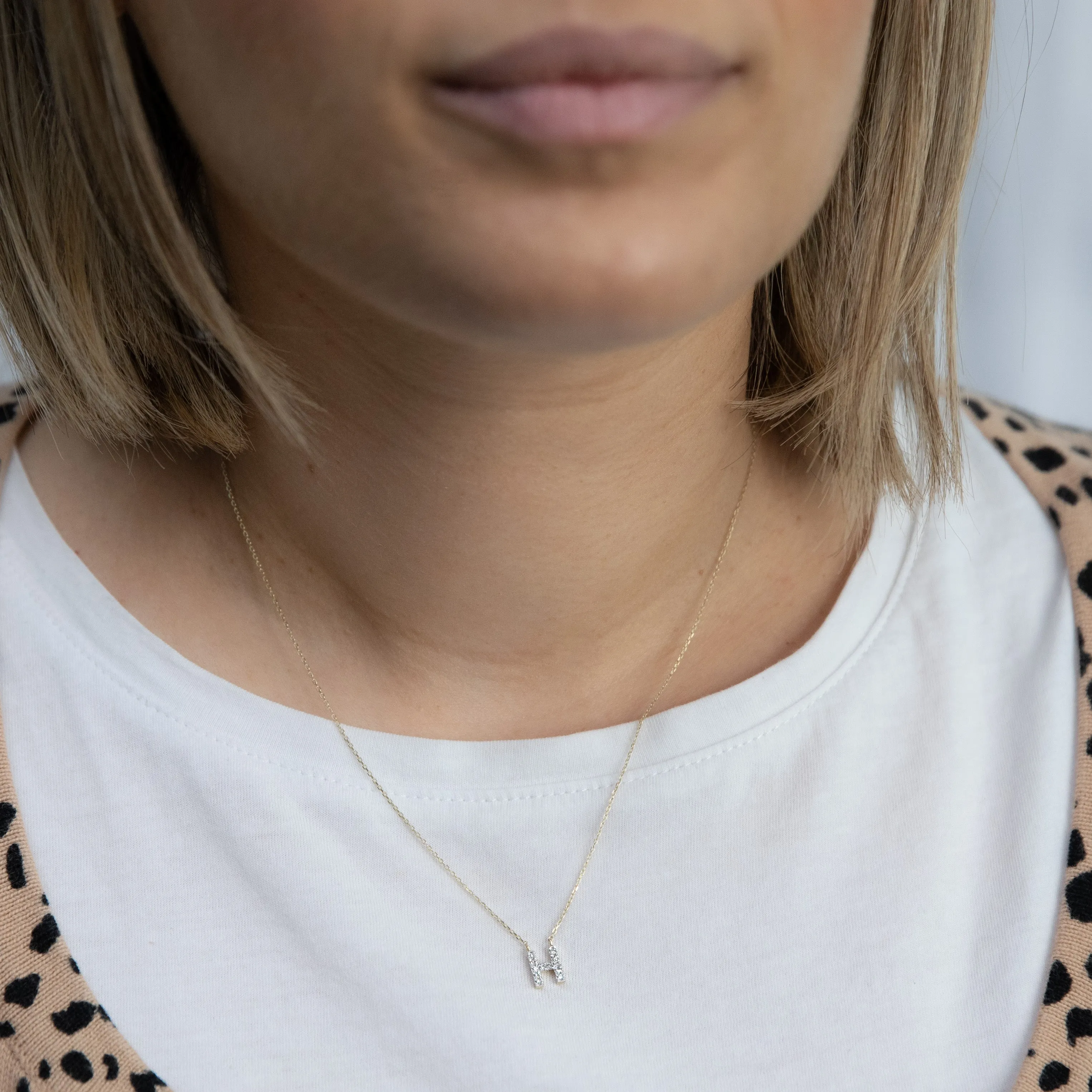 Luminesce Lab Diamond H Initial Pendant in 9ct Yellow Gold with Adjustable 45cm Chain Shiels