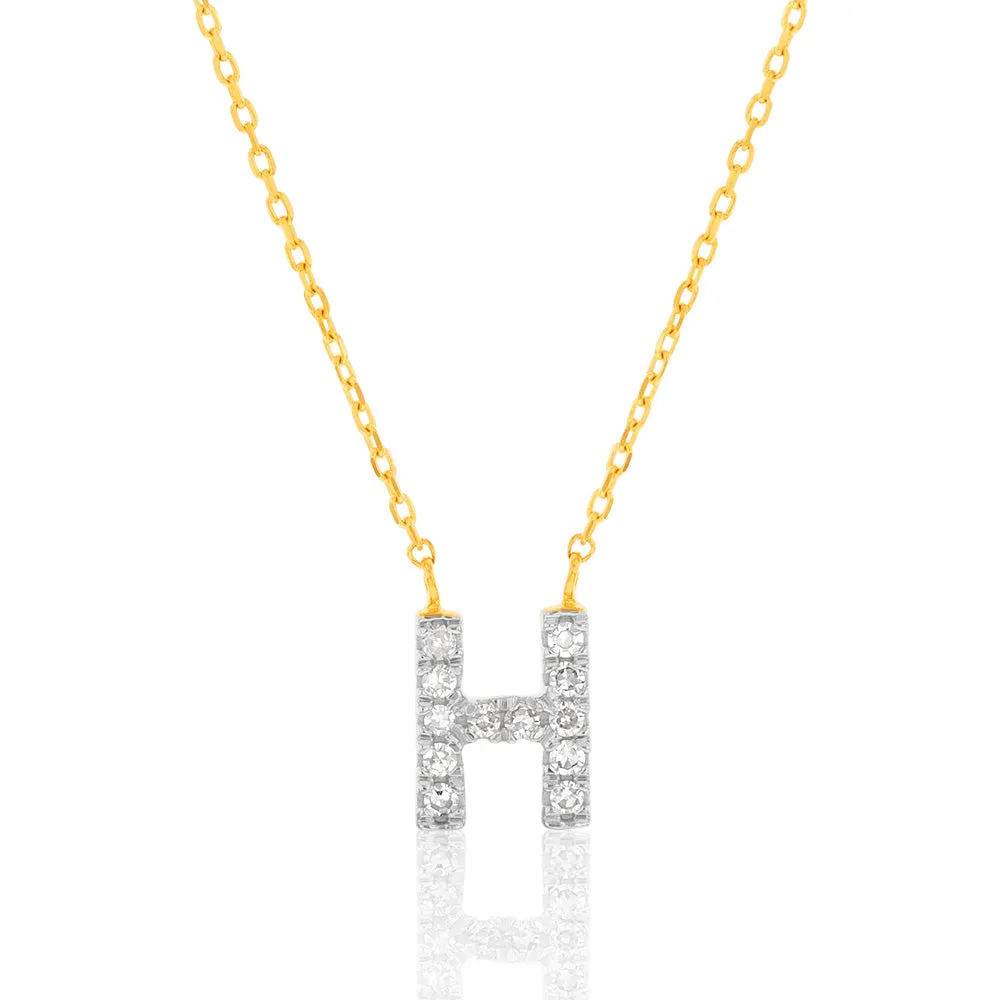 Luminesce Lab Diamond H Initial Pendant in 9ct Yellow Gold with Adjustable 45cm Chain Shiels