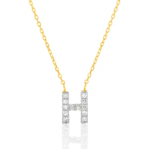 Luminesce Lab Diamond H Initial Pendant in 9ct Yellow Gold with Adjustable 45cm Chain Shiels