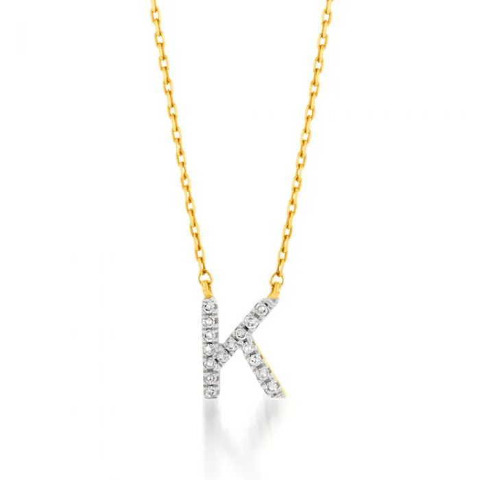 Luminesce Lab Diamond K Initial Pendant in 9ct Yellow Gold on Adjustable 45cm Chain Shiels