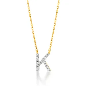 Luminesce Lab Diamond K Initial Pendant in 9ct Yellow Gold on Adjustable 45cm Chain Shiels