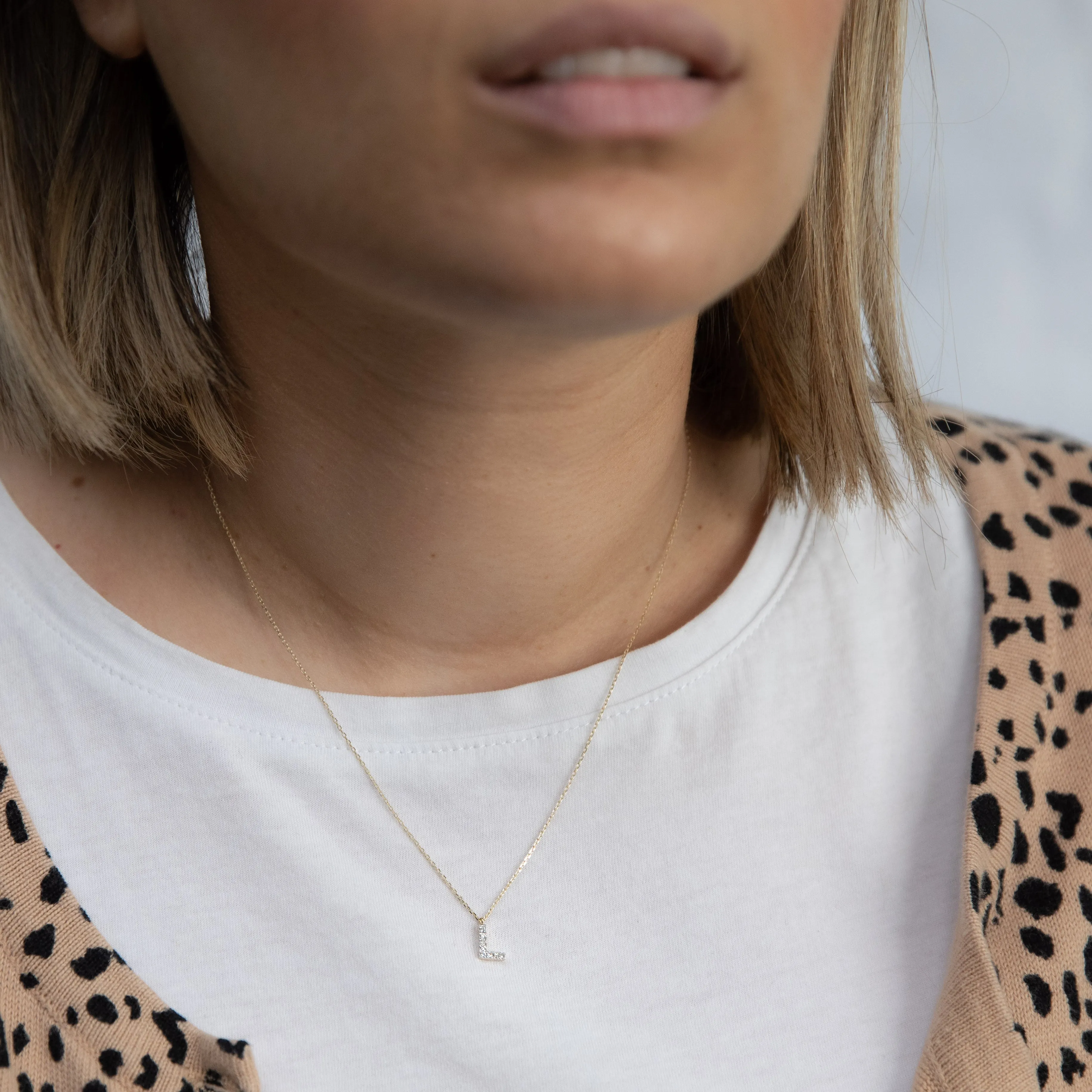 Luminesce Lab Diamond L Initial Pendant in 9ct Yellow Gold with Adjustable 42cm Chain Shiels