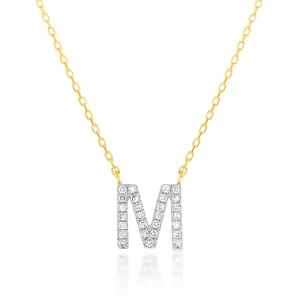 Luminesce Lab Diamond M Initial Pendant in 9ct Yellow Gold with Adjustable 45cm Chain Shiels