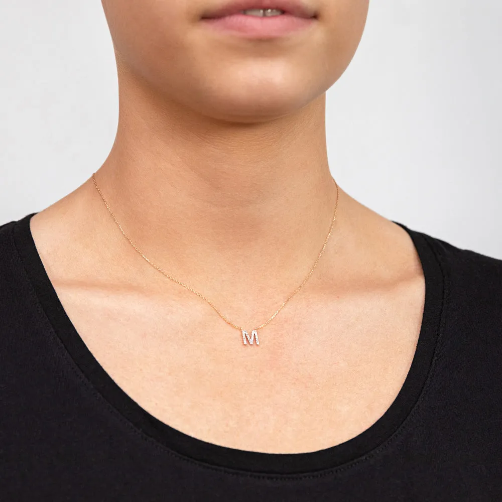 Luminesce Lab Diamond M Initial Pendant in 9ct Yellow Gold with Adjustable 45cm Chain Shiels