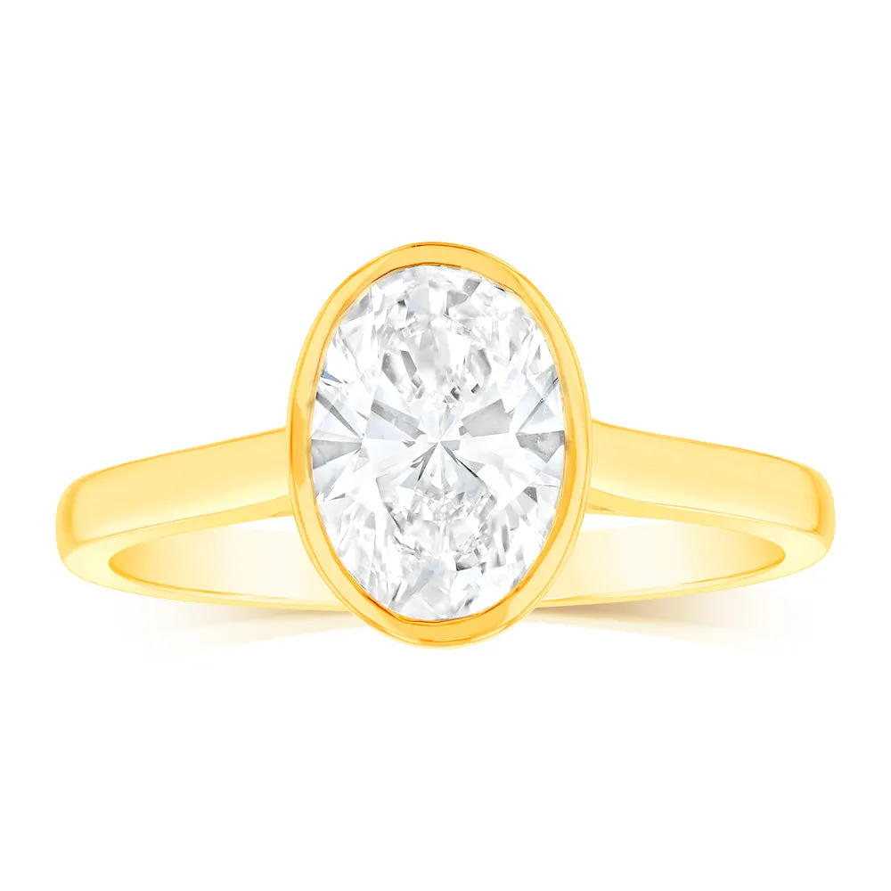 Luminesce Lab Grown 14ct Yellow Gold 1.5Carat Oval Cut Diamond Ring in Bezel Set Shiels
