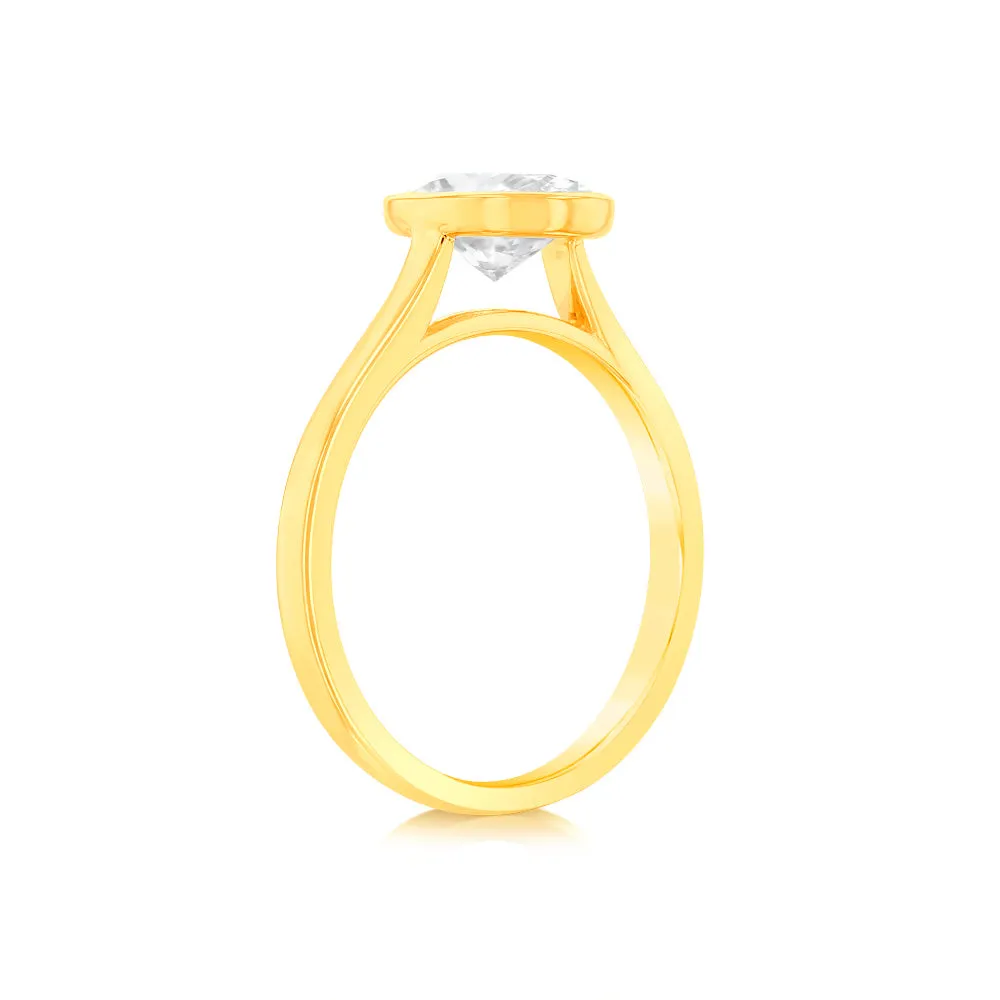 Luminesce Lab Grown 14ct Yellow Gold 1.5Carat Oval Cut Diamond Ring in Bezel Set Shiels