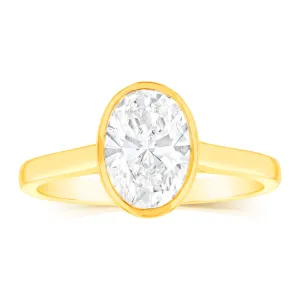 Luminesce Lab Grown 14ct Yellow Gold 1.5Carat Oval Cut Diamond Ring in Bezel Set Shiels