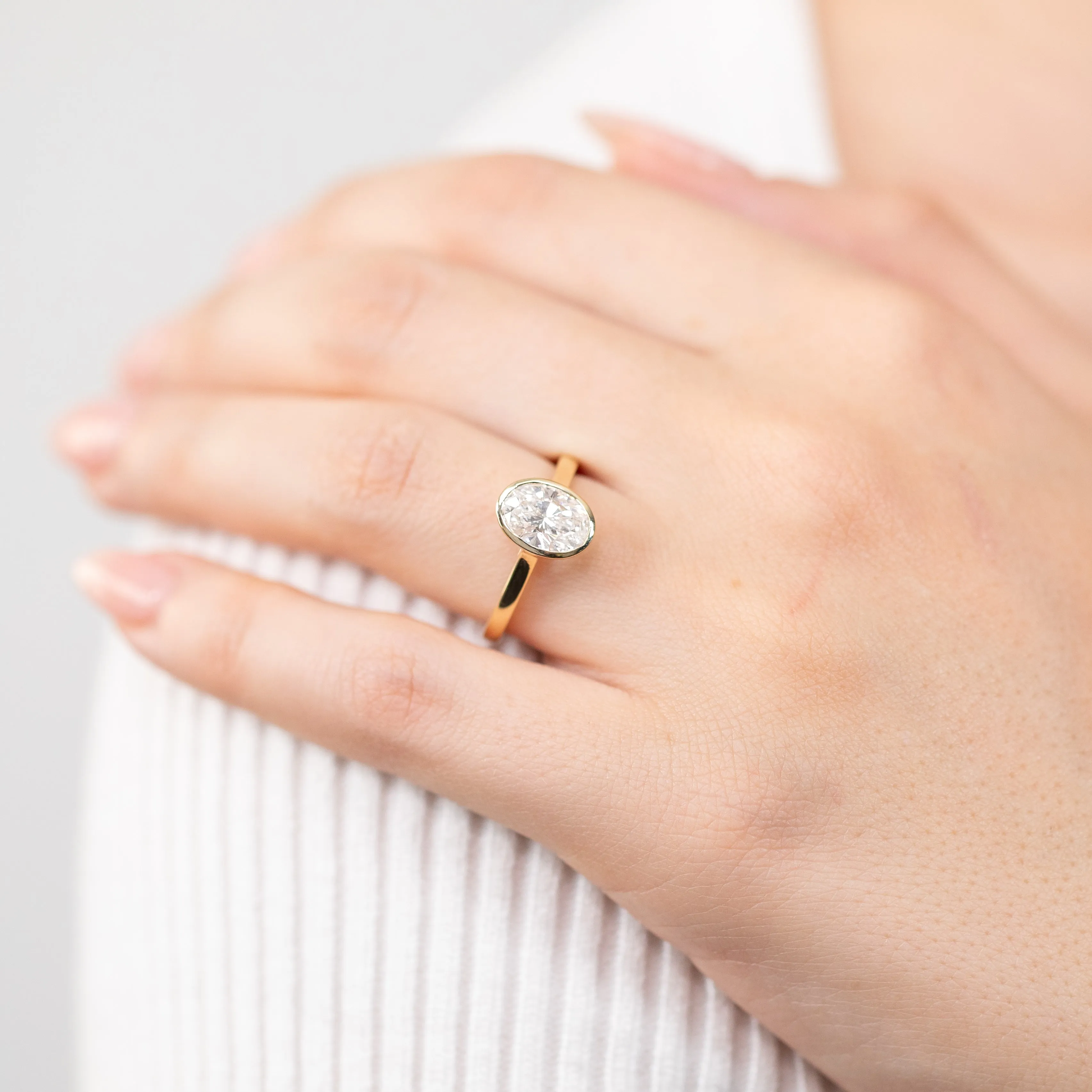 Luminesce Lab Grown 14ct Yellow Gold 1.5Carat Oval Cut Diamond Ring in Bezel Set Shiels