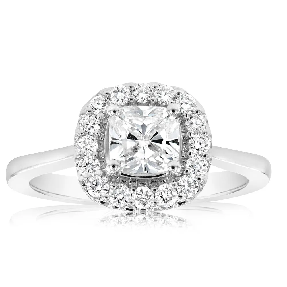 Luminesce Lab Grown 18ct White Gold 1 Carat Diamond Cushion Halo Ring Shiels