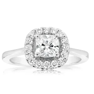 Luminesce Lab Grown 18ct White Gold 1 Carat Diamond Cushion Halo Ring Shiels