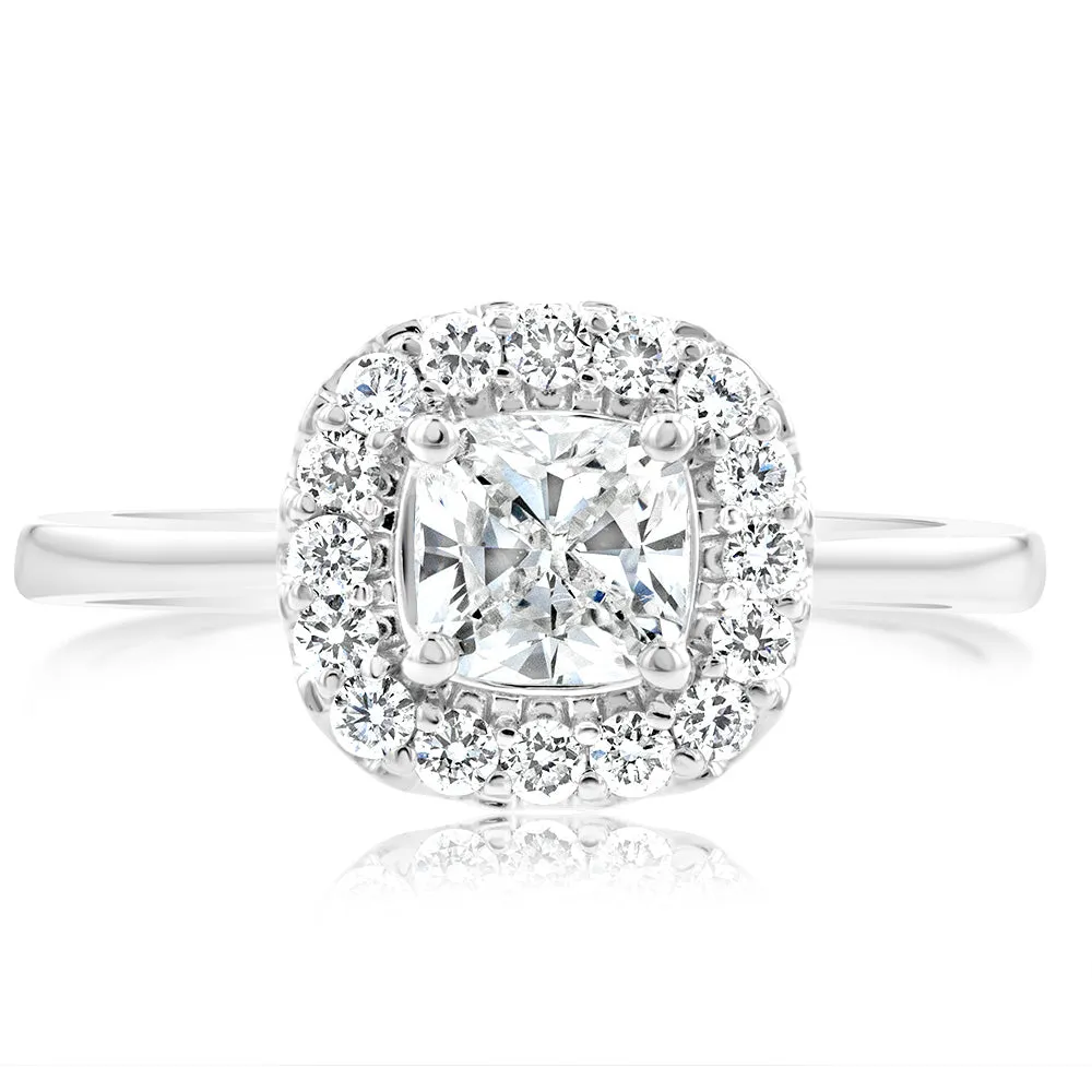 Luminesce Lab Grown 18ct White Gold 1 Carat Diamond Cushion Halo Ring Shiels