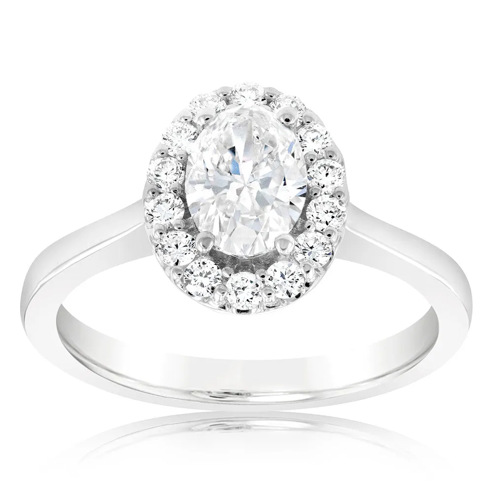 Luminesce Lab Grown 18ct White Gold 1 Carat Diamond Oval Halo Ring Shiels