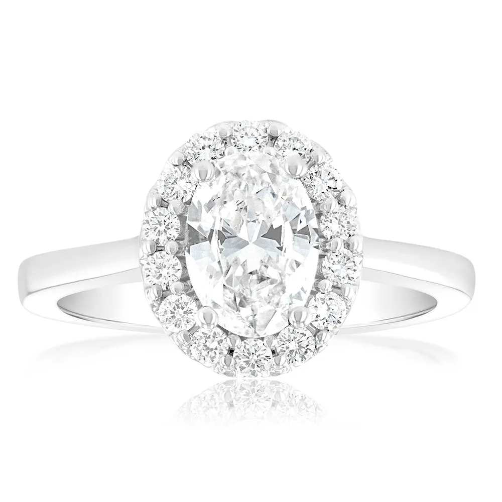 Luminesce Lab Grown 18ct White Gold 1.3 Carat Diamond Oval Halo Ring Shiels