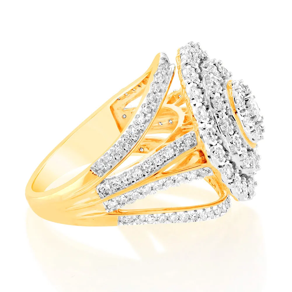 Luminesce Lab Grown 1Carat Cluster Shaped Diamond Engagement Ring in 9ct Yellow Gold Shiels