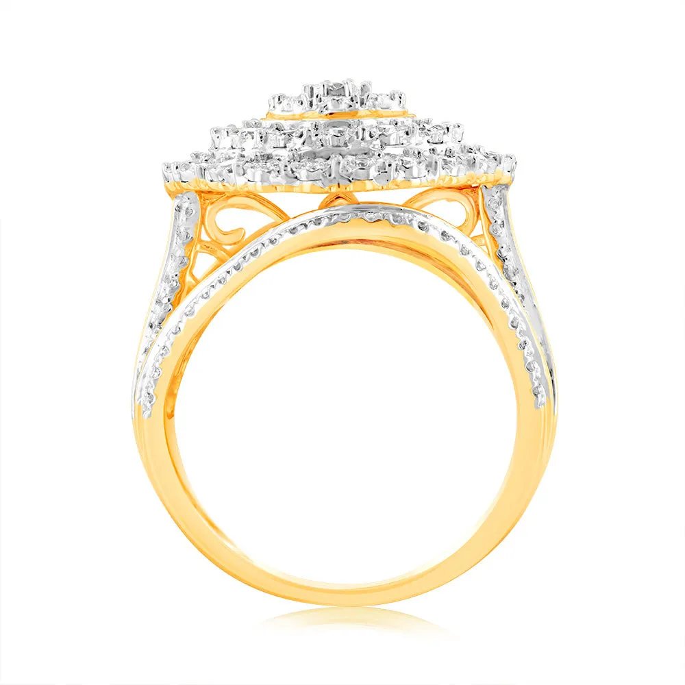 Luminesce Lab Grown 1Carat Cluster Shaped Diamond Engagement Ring in 9ct Yellow Gold Shiels