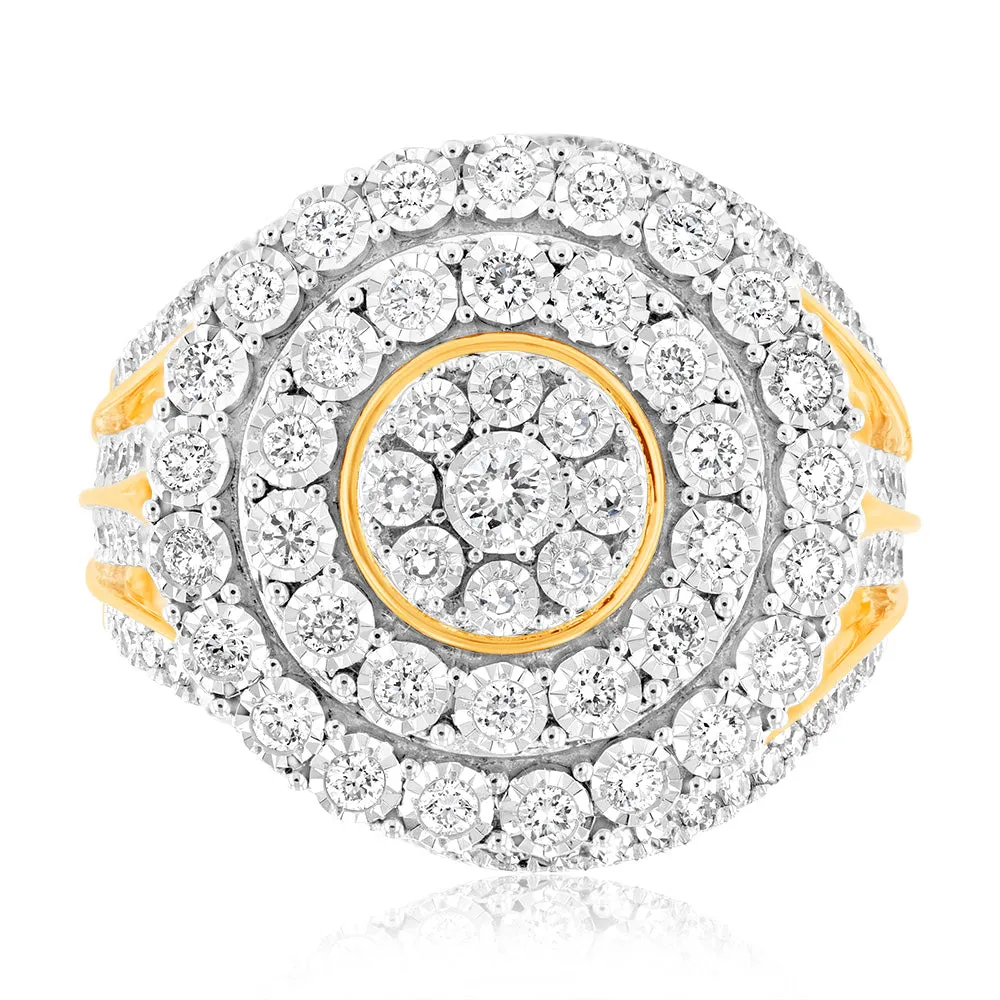 Luminesce Lab Grown 1Carat Cluster Shaped Diamond Engagement Ring in 9ct Yellow Gold Shiels