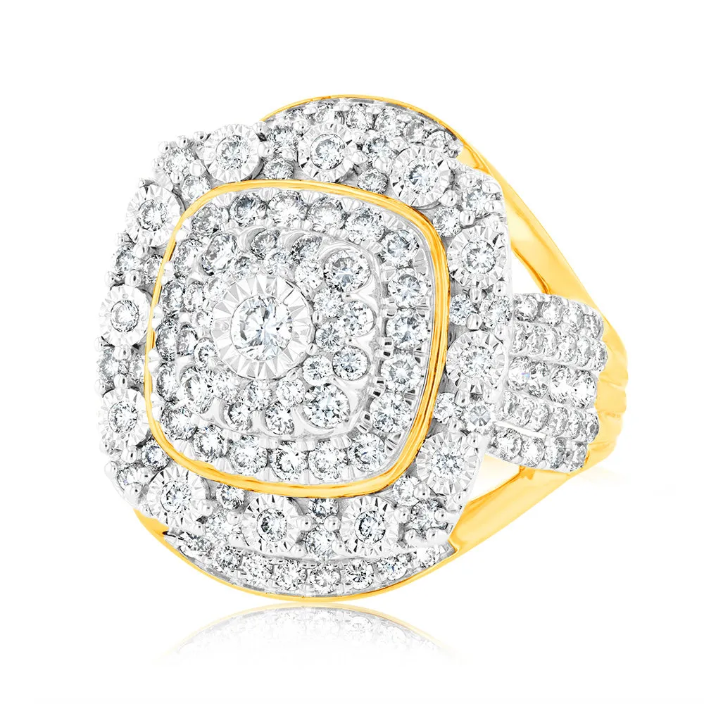 Luminesce Lab Grown 2 Carat Diamond Cluster Ring in 9ct Yellow Gold Shiels