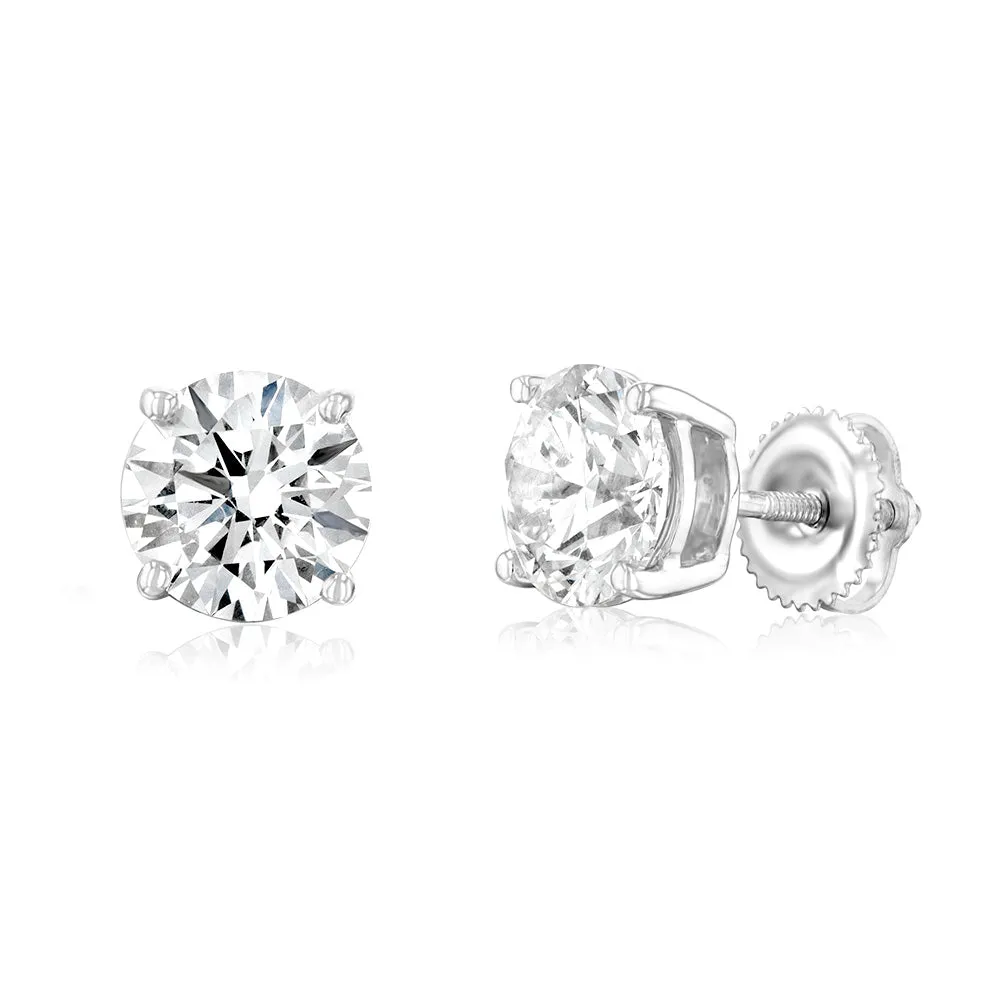 Luminesce Lab Grown 3 Carat Solitaire Diamond Stud Earrings in 14ct White Gold Shiels