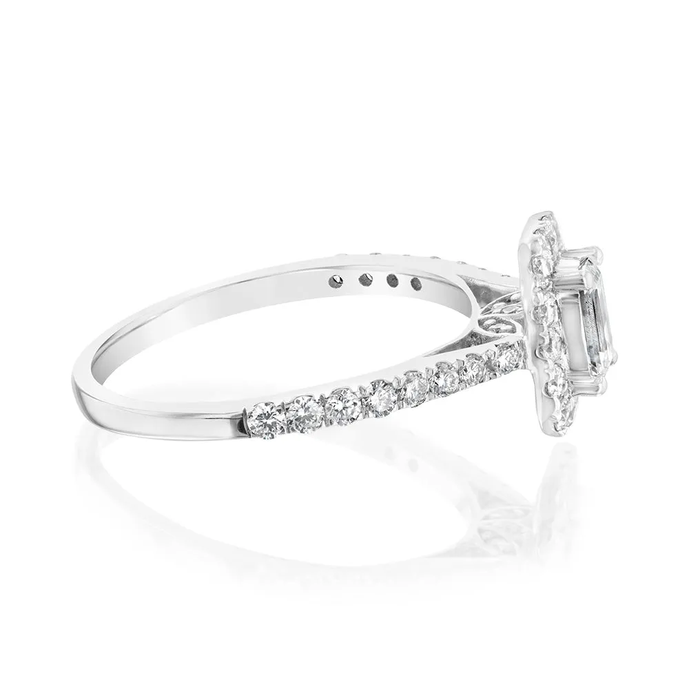Luminesce Lab Grown 9ct White Gold 1 Carat Diamond Halo Solitaire Ring Emerald Centre Diamond Shiels