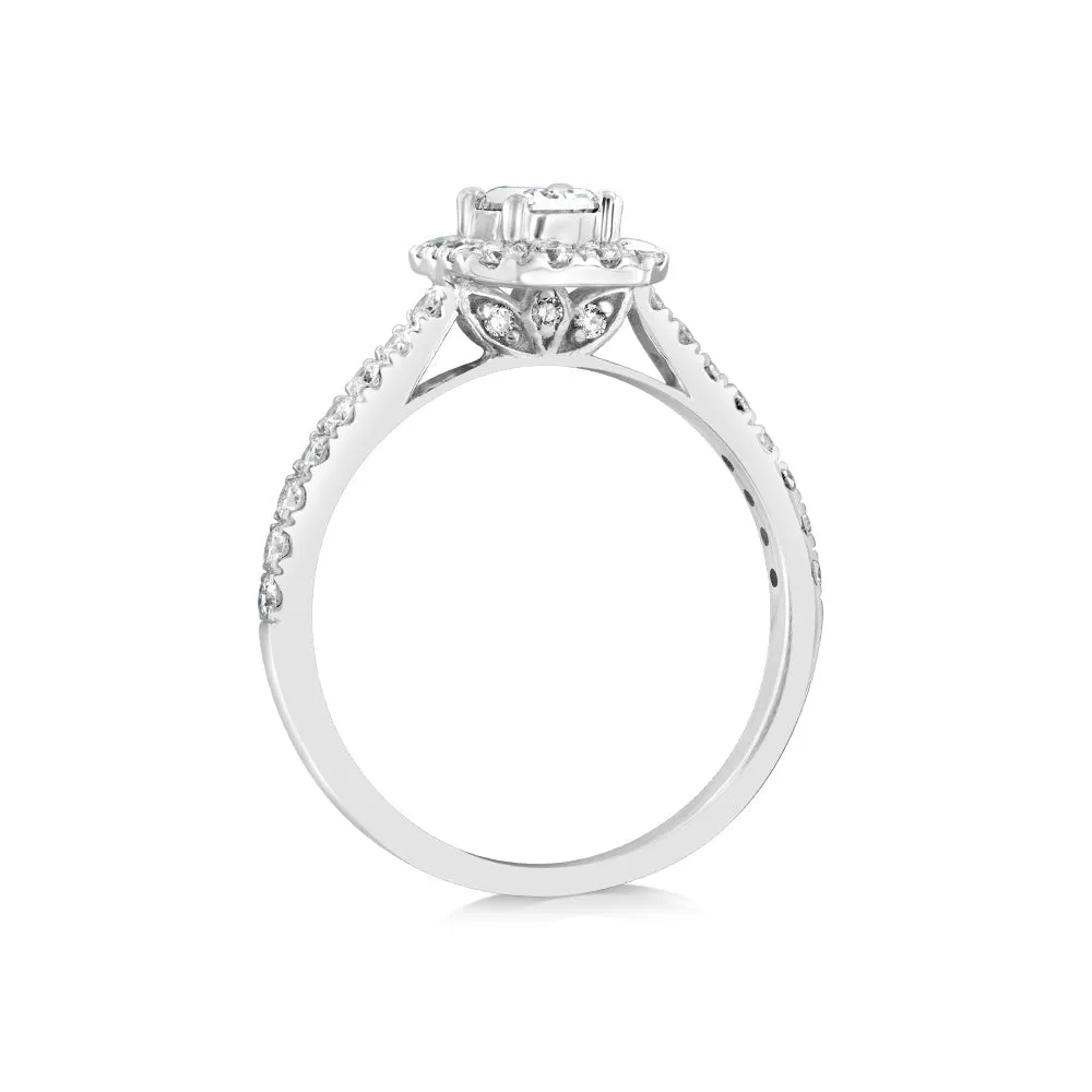 Luminesce Lab Grown 9ct White Gold 1 Carat Diamond Halo Solitaire Ring Emerald Centre Diamond Shiels