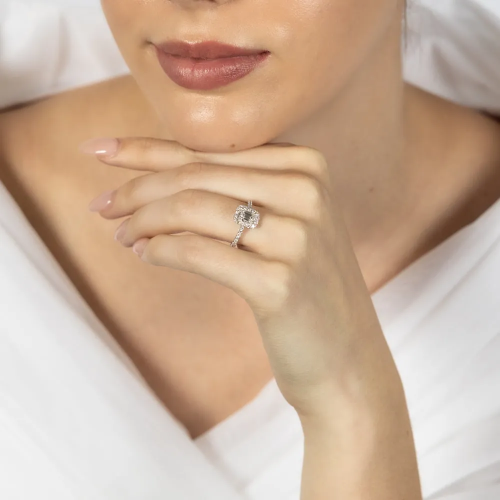 Luminesce Lab Grown 9ct White Gold 1 Carat Diamond Halo Solitaire Ring Emerald Centre Diamond Shiels