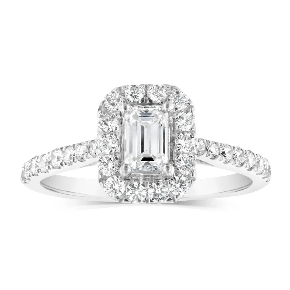Luminesce Lab Grown 9ct White Gold 1 Carat Diamond Halo Solitaire Ring Emerald Centre Diamond Shiels