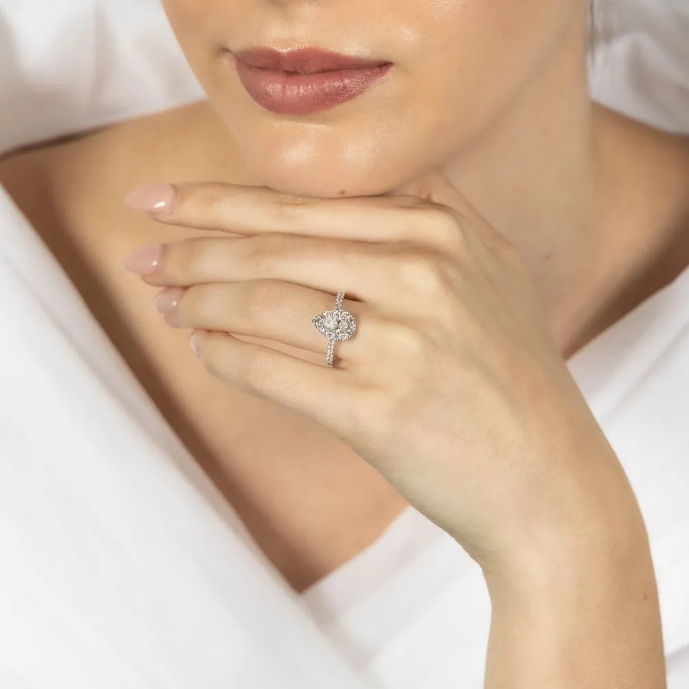 Luminesce Lab Grown 9ct White Gold 1 Carat Diamond Halo Solitaire Ring with Pear Centre Diamond Shiels