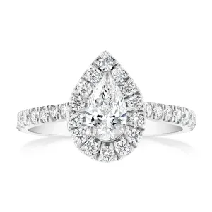 Luminesce Lab Grown 9ct White Gold 1 Carat Diamond Halo Solitaire Ring with Pear Centre Diamond Shiels