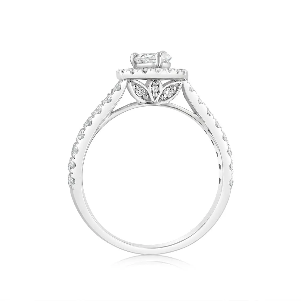 Luminesce Lab Grown 9ct White Gold 1 Carat Diamond Halo Solitaire Ring with Pear Centre Diamond Shiels