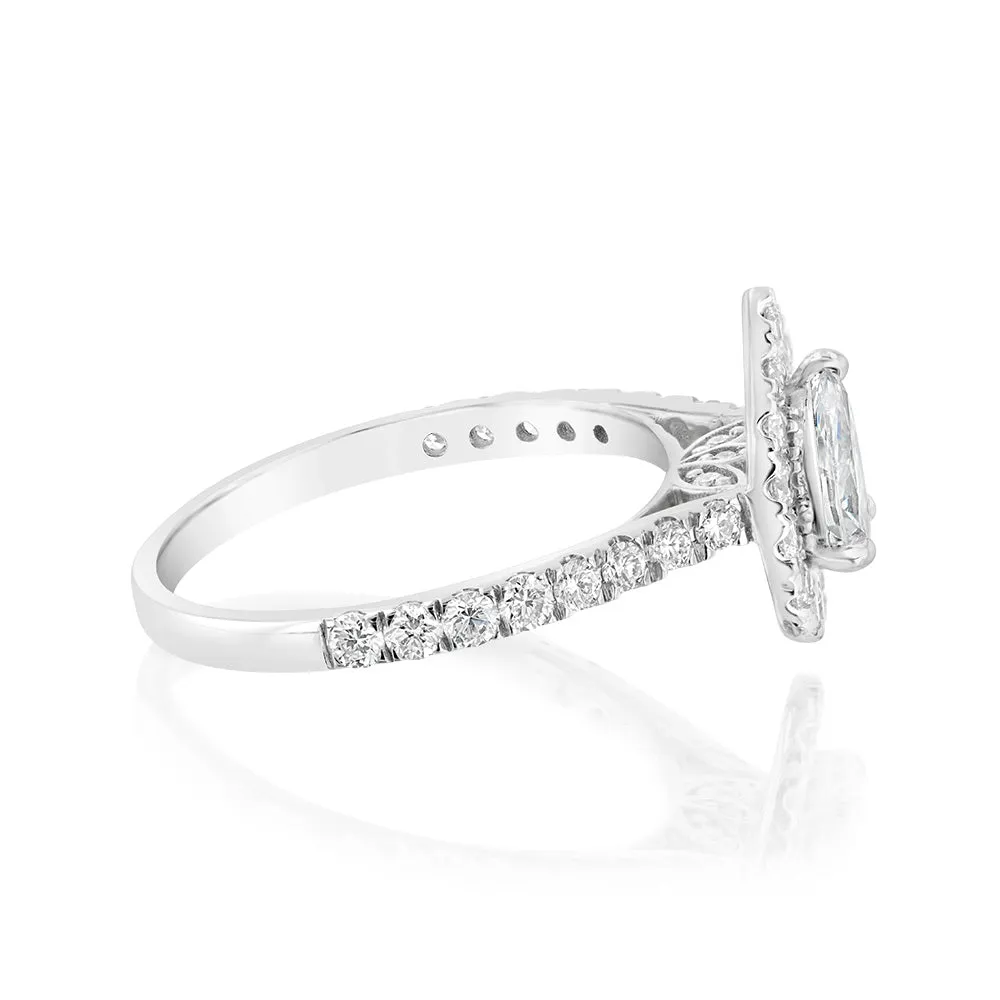 Luminesce Lab Grown 9ct White Gold 1 Carat Diamond Halo Solitaire Ring with Pear Centre Diamond Shiels
