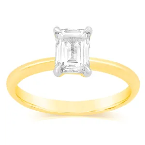 Luminesce Lab Grown Certified 1 Carat Diamond Emerald Cut Engagement Ring in 18ct Yellow Gold Shiels