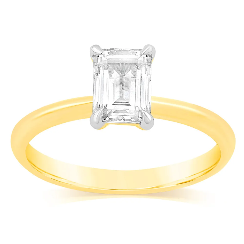 Luminesce Lab Grown Certified 1 Carat Diamond Emerald Cut Engagement Ring in 18ct Yellow Gold Shiels