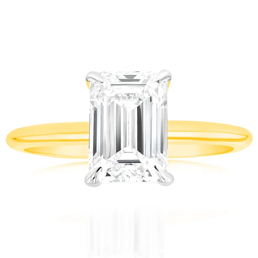 Luminesce Lab Grown Certified 2 Carat Diamond Emerald Cut Engagement Ring in 18ct Yellow Gold Shiels