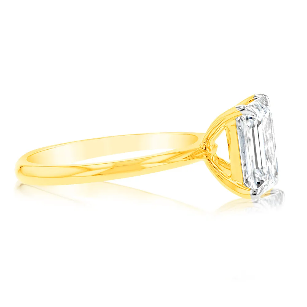 Luminesce Lab Grown Certified 2 Carat Diamond Emerald Cut Engagement Ring in 18ct Yellow Gold Shiels