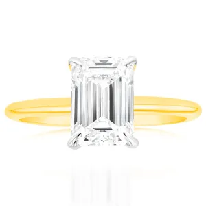 Luminesce Lab Grown Certified 2 Carat Diamond Emerald Cut Engagement Ring in 18ct Yellow Gold Shiels