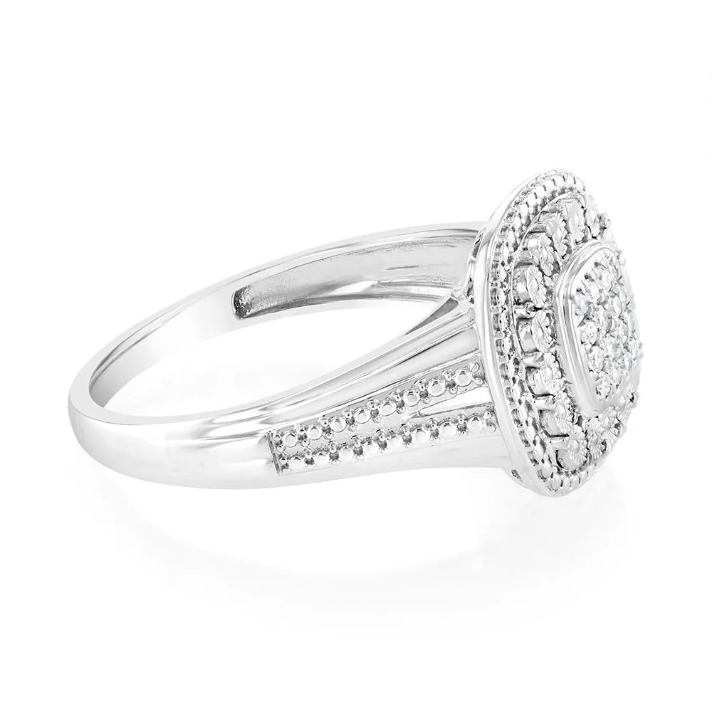 Luminesce Lab Grown Sterling Silver Cluster Shaped Diamond Ring Shiels