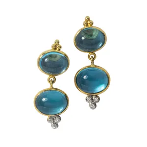 Mazza Blue Topaz Double Drop 14K Yellow Gold Earrings Croghans